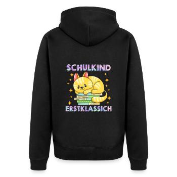 Schulkind Erstklassig Einschulung 1. Klasse - Unisex Premium Bio Zip Hoodie - Schwarz - Hinten - Nico (187cm)