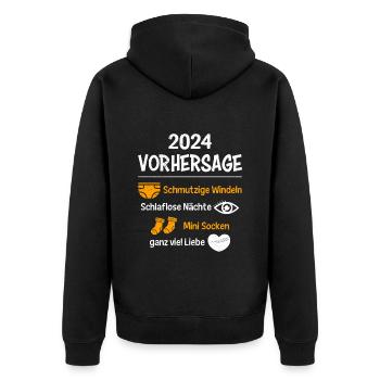 Vorhersage werdende Mama 2024 Baby bald Papa - Unisex Premium Bio Zip Hoodie - Schwarz - Hinten - Nico (187cm)