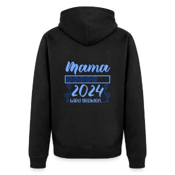 Mama loading 2024 werdende Mama Babyparty 2024 - Unisex Premium Bio Zip Hoodie - Schwarz - Hinten - Nico (187cm)