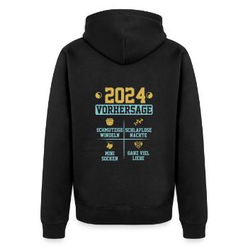 Vorhersage werdende Mama 2024 Baby bald Papa - Unisex Premium Bio Zip Hoodie - Schwarz - Hinten - Nico (187cm)
