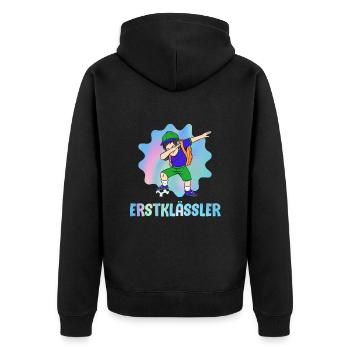 Erstklässler Schulkind Einschulung 1. Klasse - Unisex Premium Bio Zip Hoodie - Schwarz - Hinten - Nico (187cm)