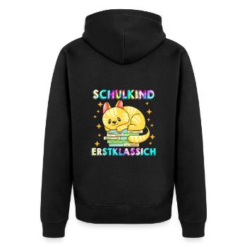 Schulkind Erstklassig Einschulung 1. Klasse - Unisex Premium Bio Zip Hoodie - Schwarz - Hinten - Nico (187cm)