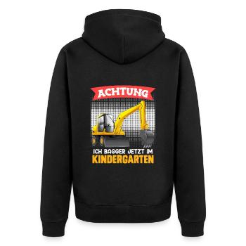 Kindergartenkind Ich bagger jetzt im Kindergarten - Unisex Premium Bio Zip Hoodie - Schwarz - Hinten - Nico (187cm)