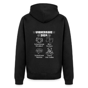 Vohersage 2024 werdende Mama 2024 bald Papa - Unisex Premium Bio Zip Hoodie - Schwarz - Hinten - Nico (187cm)