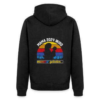 Mama wird geladen 2024 werdende Mütter Baby 2024 - Unisex Premium Bio Zip Hoodie - Schwarz - Hinten - Nico (187cm)