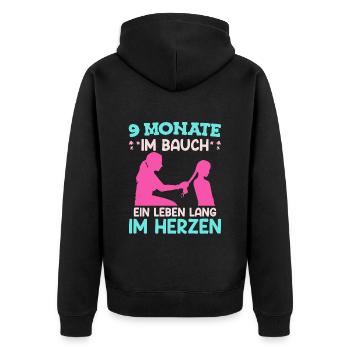 Werdende Mama 2024 9 Monate im Bauch Baby - Unisex Premium Bio Zip Hoodie - Schwarz - Hinten - Nico (187cm)