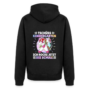 Tschüss Kindergarten Ich rocke jetzt die Schule - Unisex Premium Bio Zip Hoodie - Schwarz - Hinten - Nico (187cm)