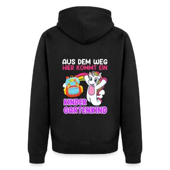 Aus dem Weg hier kommt ein Kinder Gartenkind - Unisex Premium Bio Zip Hoodie - Schwarz - Hinten - Nico (187cm)