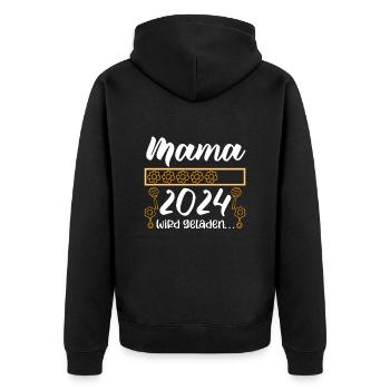 Mama loading 2024 werdende Mama Babyparty 2024 - Unisex Premium Bio Zip Hoodie - Schwarz - Hinten - Nico (187cm)