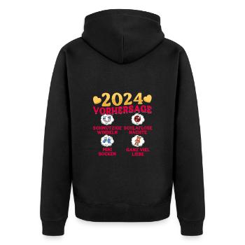 Babyparty Vorhersage 2024 werdende Mama 2024 - Unisex Premium Bio Zip Hoodie - Schwarz - Hinten - Nico (187cm)