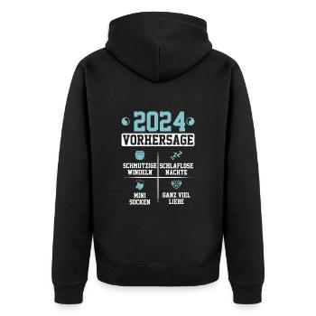 Vorhersage werdende Mama 2024 Baby bald Papa - Unisex Premium Bio Zip Hoodie - Schwarz - Hinten - Nico (187cm)