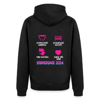 Baby Vorhersage 2024 werdende Mama 2024 - Unisex Premium Bio Zip Hoodie - Schwarz - Hinten - Nico (187cm)