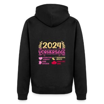 Babyparty Vorhersage 2024 werdende Mama 2024 - Unisex Premium Bio Zip Hoodie - Schwarz - Hinten - Nico (187cm)