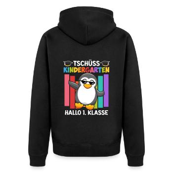 Tschüss Kindergarten Hallo 1. Klasse Schulkind - Unisex Premium Bio Zip Hoodie - Schwarz - Hinten - Nico (187cm)