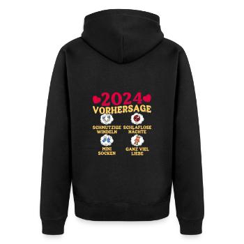 Babyparty Vorhersage 2024 werdende Mama 2024 - Unisex Premium Bio Zip Hoodie - Schwarz - Hinten - Nico (187cm)