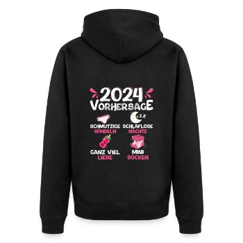 Vorhersage werdende Mama 2024 Baby bald Papa - Unisex Premium Bio Zip Hoodie - Schwarz - Hinten - Nico (187cm)