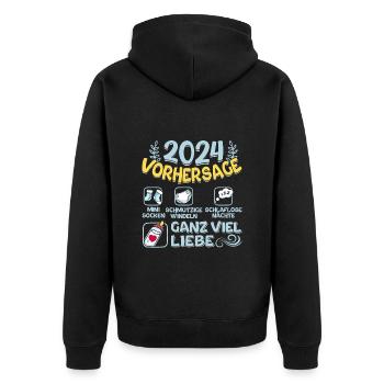 Babyparty Vorhersage 2024 werdende Mama 2024 - Unisex Premium Bio Zip Hoodie - Schwarz - Hinten - Nico (187cm)