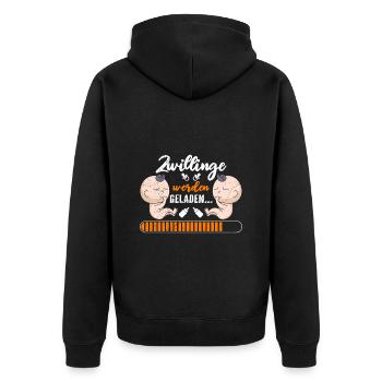 Zwillingsmama wird geladen 2024 Zwillinge - Unisex Premium Bio Zip Hoodie - Schwarz - Hinten - Nico (187cm)