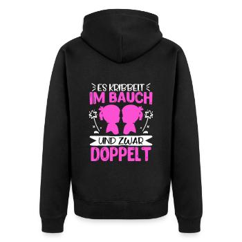 Werdende Mama 2024 Es krabbelt im Bauch doppelt - Unisex Premium Bio Zip Hoodie - Schwarz - Hinten - Nico (187cm)