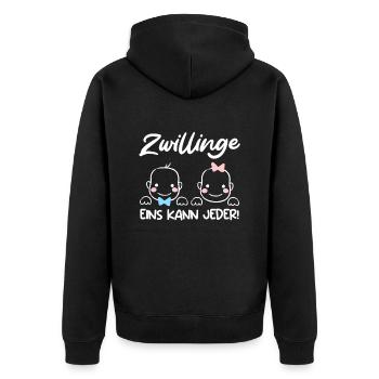 Zwillinge Eins kann Jeder! Zwillingsmama 2024 - Unisex Premium Bio Zip Hoodie - Schwarz - Hinten - Nico (187cm)
