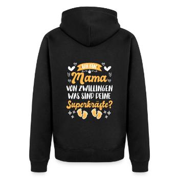 Mama von Zwillingen werdende Mama 2024 - Unisex Premium Bio Zip Hoodie - Schwarz - Hinten - Nico (187cm)