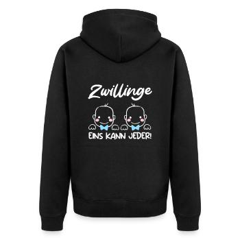 Zwillinge Eins kann Jeder! Zwillingsmama 2024 - Unisex Premium Bio Zip Hoodie - Schwarz - Hinten - Nico (187cm)