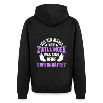 Ich bin Mama von Zwillingen Mama hoch 2 - Unisex Premium Bio Zip Hoodie - Schwarz - Hinten - Nico (187cm)