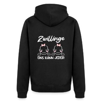 Zwillinge Eins kann Jeder! Zwillingsmama 2024 - Unisex Premium Bio Zip Hoodie - Schwarz - Hinten - Nico (187cm)
