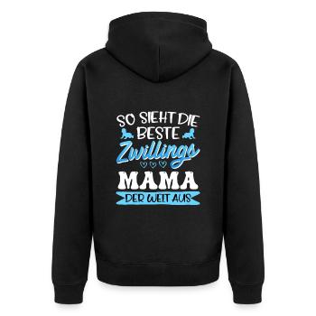 Zwilllinge So sieht die beste Zwillingsmama aus - Unisex Premium Bio Zip Hoodie - Schwarz - Hinten - Nico (187cm)
