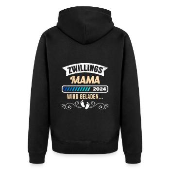 Zwillingsmama wird geladen 2024 Zwillinge - Unisex Premium Bio Zip Hoodie - Schwarz - Hinten - Nico (187cm)