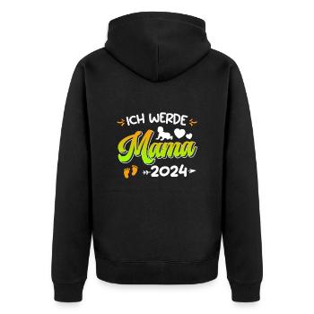 Ich werde Mama 2024 Baby Ankündigung 2024 - Unisex Premium Bio Zip Hoodie - Schwarz - Hinten - Nico (187cm)