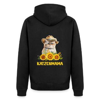 Katzenmama Blumen Katzenliebhaber Katzenfans - Unisex Premium Bio Zip Hoodie - Schwarz - Hinten - Nico (187cm)