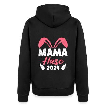 Mamahase 2024 werdende Mütter 2024 Hasenmama - Unisex Premium Bio Zip Hoodie - Schwarz - Hinten - Nico (187cm)