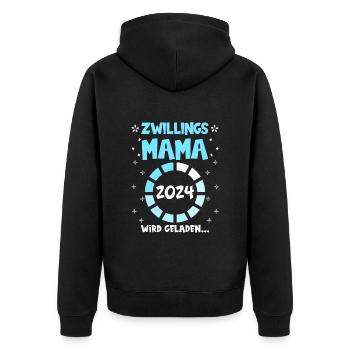 Zwillingsmama wird geladen 2024 werdende Mama 2024 - Unisex Premium Bio Zip Hoodie - Schwarz - Hinten - Nico (187cm)
