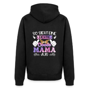 Mütter So sieht eine richtig coole Mama aus 2024 - Unisex Premium Bio Zip Hoodie - Schwarz - Hinten - Nico (187cm)