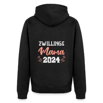Mama hoch 2 Zwillinge 2024 Zwillingsmama 2024 - Unisex Premium Bio Zip Hoodie - Schwarz - Hinten - Nico (187cm)