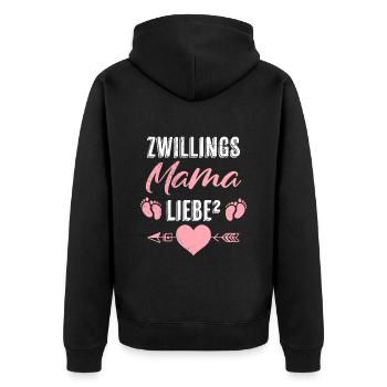 Zwillingsmama 2024 Mama Liebe hoch 2 Zwillinge - Unisex Premium Bio Zip Hoodie - Schwarz - Hinten - Nico (187cm)