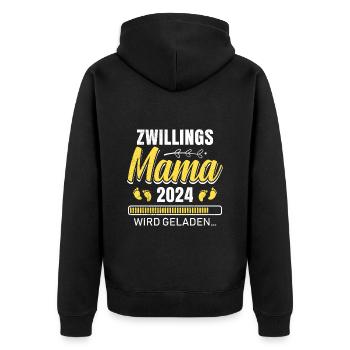 Zwillingsmama wird geladen 2024 Zwillinge - Unisex Premium Bio Zip Hoodie - Schwarz - Hinten - Nico (187cm)