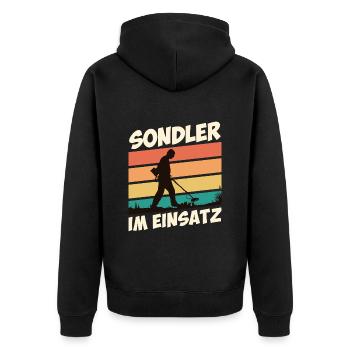 Sondler im Einsatz Kronkorkenjäger Metallsucher - Unisex Premium Bio Zip Hoodie - Schwarz - Hinten - Nico (187cm)