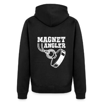 Magnetfischer Magnetangler Schatzjäger - Unisex Premium Bio Zip Hoodie - Schwarz - Hinten - Nico (187cm)