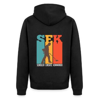 Sondler im Einsatz Metallsucher Sondengänger - Unisex Premium Bio Zip Hoodie - Schwarz - Hinten - Nico (187cm)