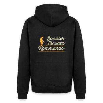 Sondler Einsatz Kommando Sondengänger mit Detektor - Unisex Premium Bio Zip Hoodie - Schwarz - Hinten - Nico (187cm)