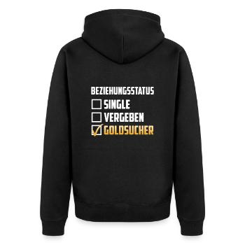 Beziehungsstatus Single Vergeben Goldsucher - Unisex Premium Bio Zip Hoodie - Schwarz - Hinten - Nico (187cm)