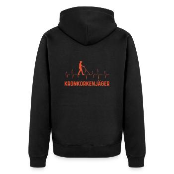 Kronkorken Jäger Sondengänger mit Detektor - Unisex Premium Bio Zip Hoodie - Schwarz - Hinten - Nico (187cm)