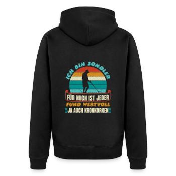 Sondengänger Ich bin Sondler Metallsucher - Unisex Premium Bio Zip Hoodie - Schwarz - Hinten - Nico (187cm)