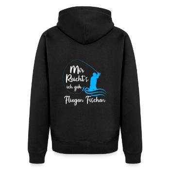 Mir reicht´s Ich geh Fliegenfischen Fischjagd - Unisex Premium Bio Zip Hoodie - Schwarz - Hinten - Nico (187cm)