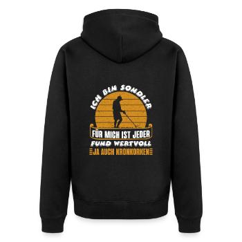 Sondengänger Ich bin Sondler Metallsucher - Unisex Premium Bio Zip Hoodie - Schwarz - Hinten - Nico (187cm)