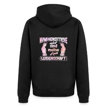 Nymphensittiche sind meine Leidenschaft Cockatiels - Unisex Premium Bio Zip Hoodie - Schwarz - Hinten - Nico (187cm)