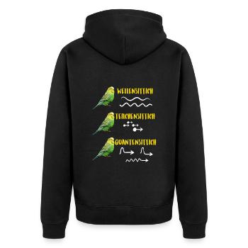 Wellensittich Teilchensittich Quantensittich - Unisex Premium Bio Zip Hoodie - Schwarz - Hinten - Nico (187cm)