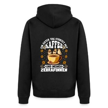 Ein guter Tag startet mit Kaffee Fan Zebrafink - Unisex Premium Bio Zip Hoodie - Schwarz - Hinten - Nico (187cm)